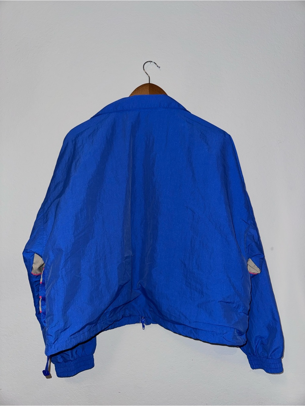 adidas Blue and Beige Retro Bomber Jacket with Pink Trim - Picture 3 of 5